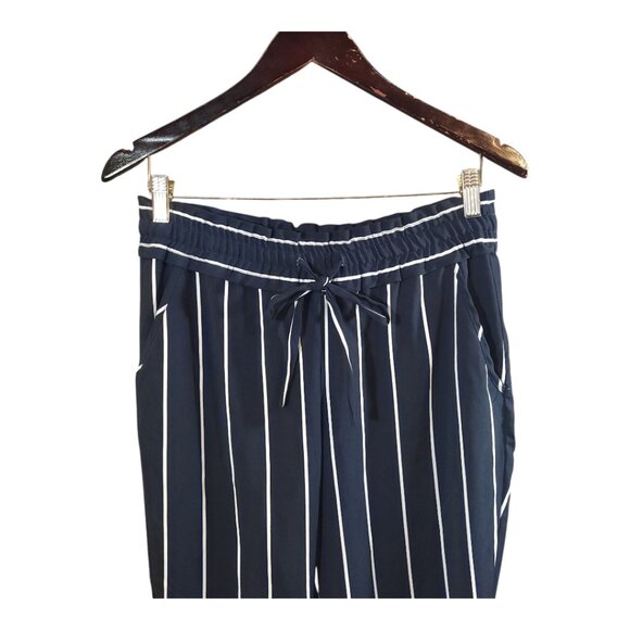 Zara Striped High Rise Tapered Leg Cropped Pants in Navy Blue & White Women's S - Picture 4 of 8
